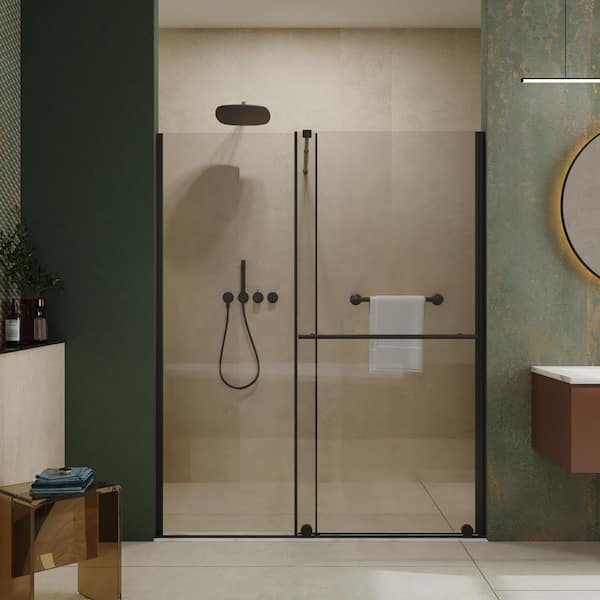 60 in. Wx72 in. H Sliding Door Walk-in Shower Screen Dual Usage, 1/4 In Thick Panel with Stainless Steel Handle Black