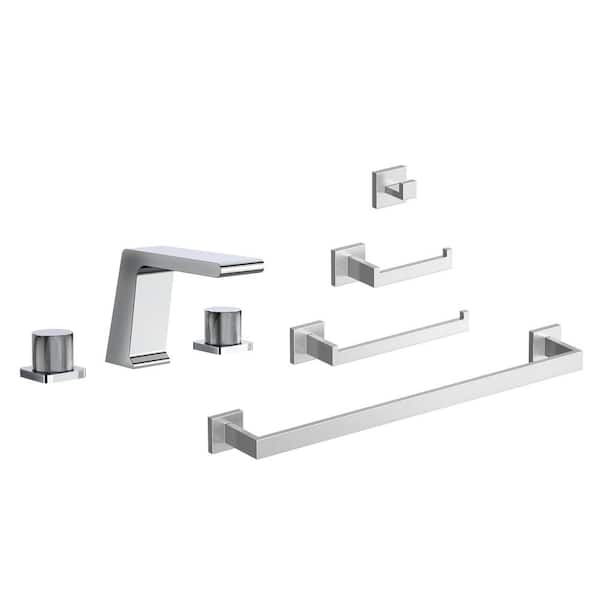 GRANDJOY Waterfall 8 in. Widespread Double Handle Bathroom Sink Faucet and Towel Rack Set in Chrome Drain Not Included