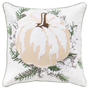 Harvest Ivory/Natural Pumpkin Cotton Poly Filled Decorative 20 in. x 20 in. Throw Pillow