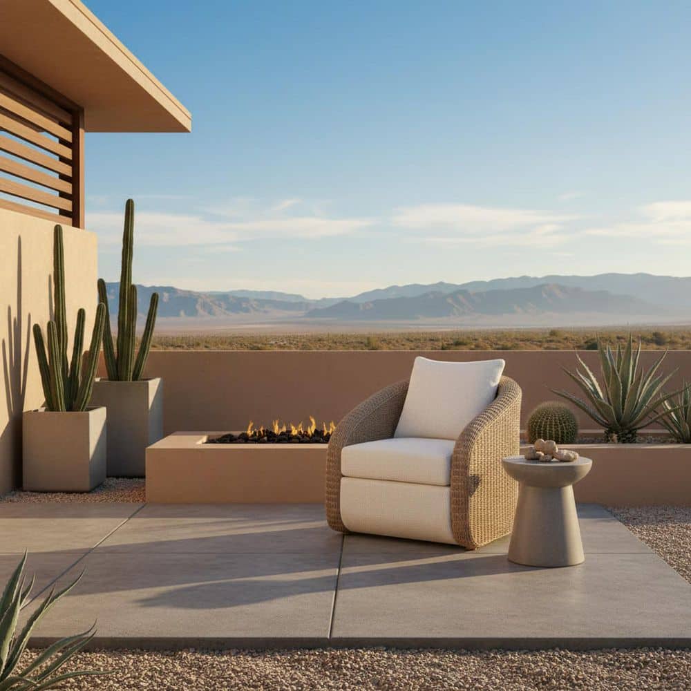 Pavilion Natural Rattan and Metal Outdoor Lounge Chair with Boucle White Cushions price history on PriceWatchPro