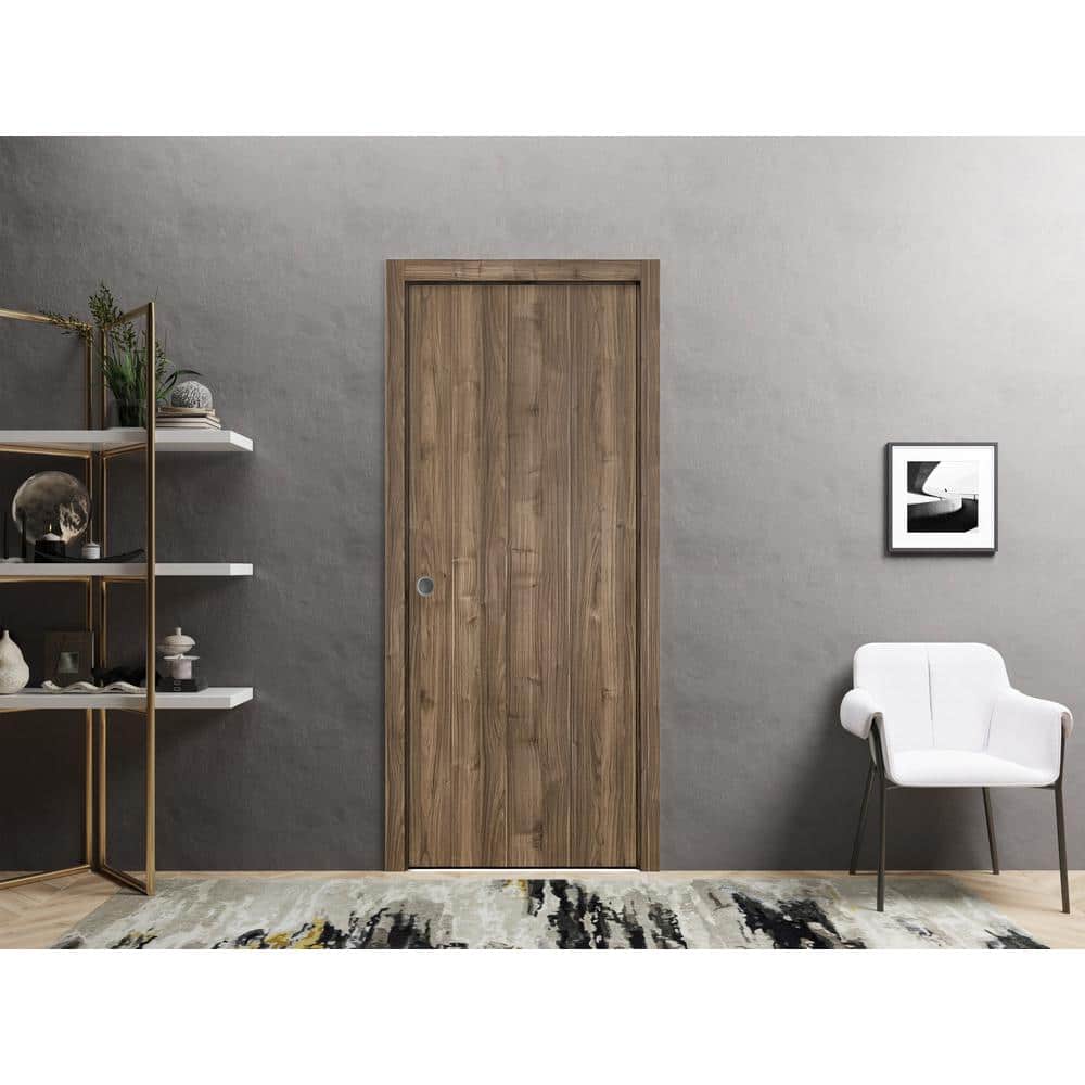 Rustic Walnut Solid Wood Sliding Pocket Door 18 x 80 Inches