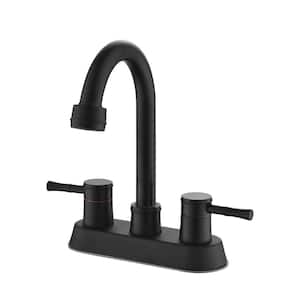 Cindy 4 in. Centerset 2-Handle High Arc Bathroom Faucet with Copper Pop-Up Drain in Matte Black