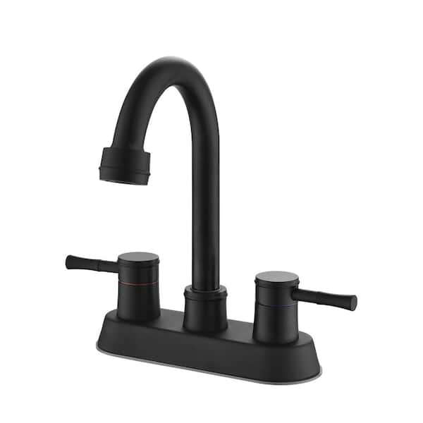 Utopia 4niture Cindy 4 in. Centerset 2-Handle High Arc Bathroom Faucet with Copper Pop-Up Drain in Matte Black