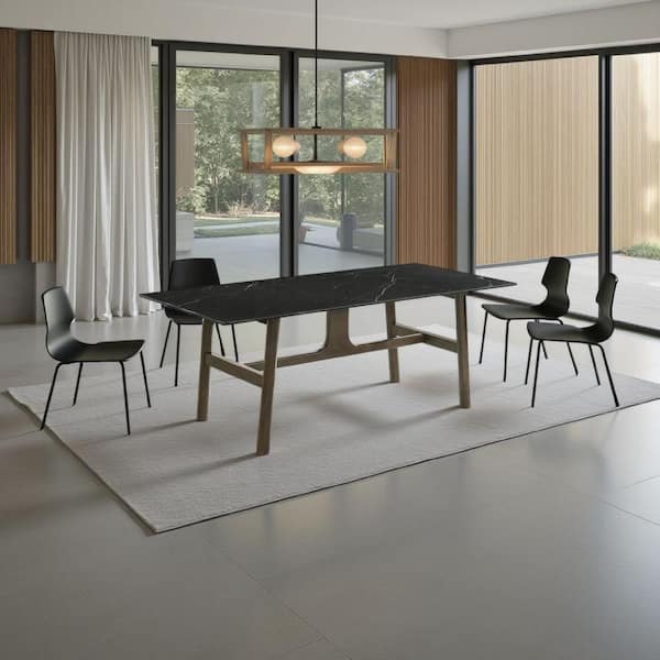 Eny Walnut Brown Ceramic Top 71 in. Trestle Dining Table Seats 6