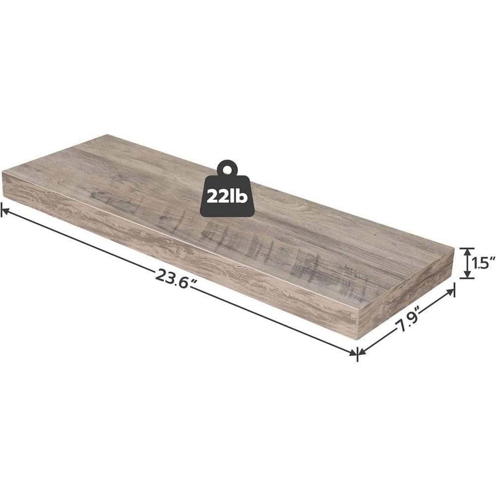 23.6 Inch Greige Wood Floating Wall Shelves Set of 2