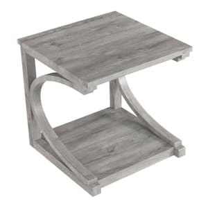 23.8 in. Solid Wood Unique Coffee Table with Storage and Special Shape in Gray