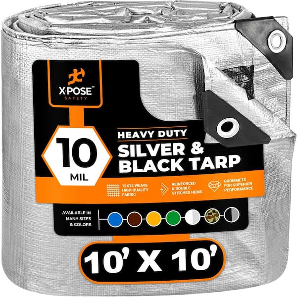 10 Mil 10 ft. W x 10 ft. L Silver and Black Heavy Duty Tarp