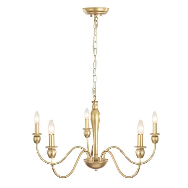5-Light Gold Farmhouse Chandelier Adjustable Height Light Fixture