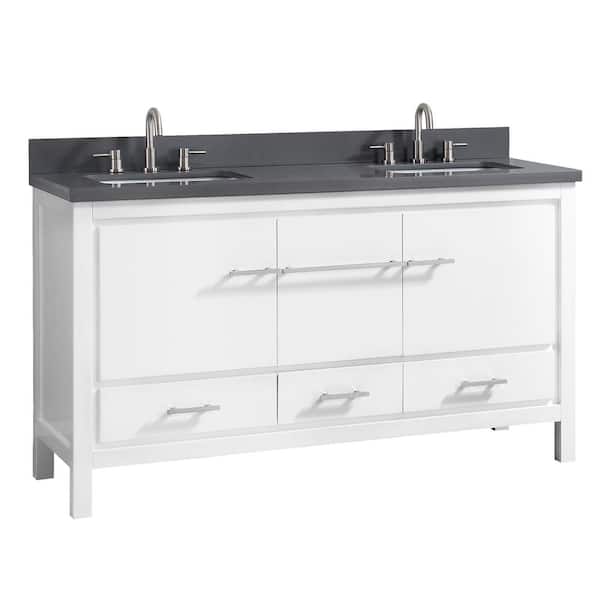 Azzuri Riley 61-in White Double Sink Bathroom Vanity with Gray Quartz Top