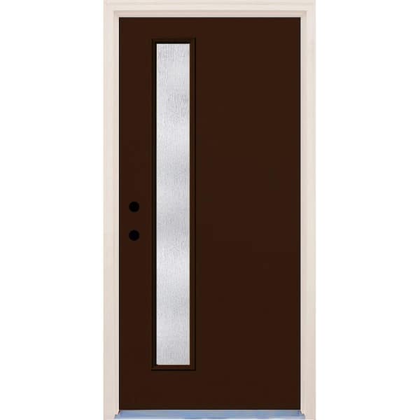 Builders Choice 36 in. x 80 in. Earthen 1 Lite Rain Glass Painted Fiberglass Prehung Front Door with Brickmould
