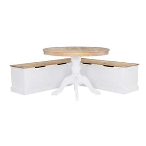 Rockhill 2-Piece L-Shaped White and Natural Wood Top Nook Dining Room Set Seats 4