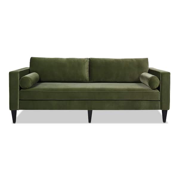 Jennifer Taylor Nicholi 84 in. Olive Green Performance Velvet 3-Seat Mid-Century Modern Sofa