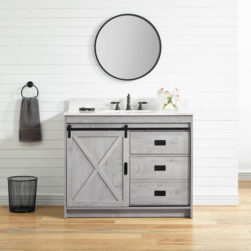 Rafter 42 in. W x 22 in. D Bath Vanity in White Wash with Carrara White Engineered Stone Vanity Top with White Sink price history on PriceWatchPro