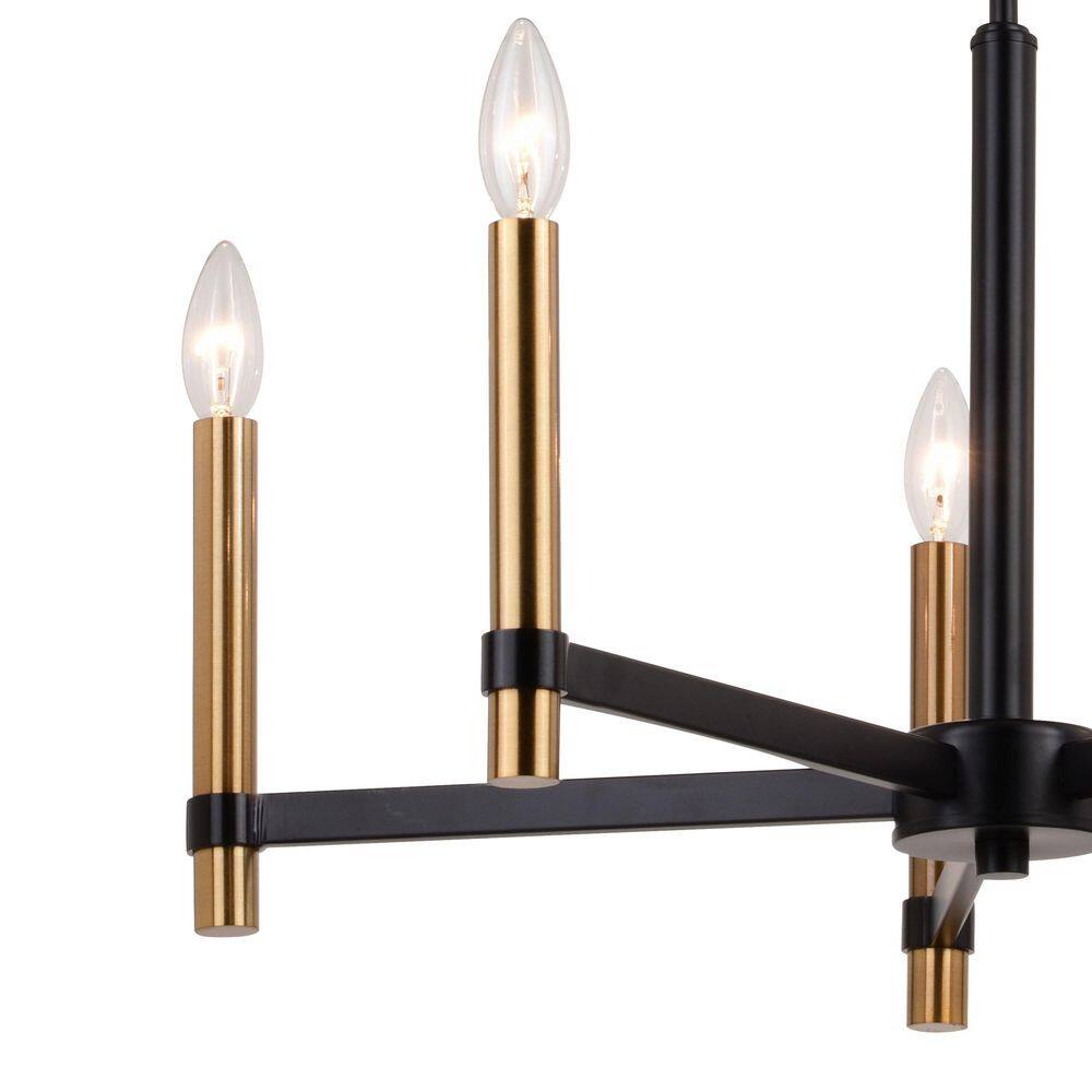 Damen Sleek 25" Matte Black & Natural Brass Chandelier