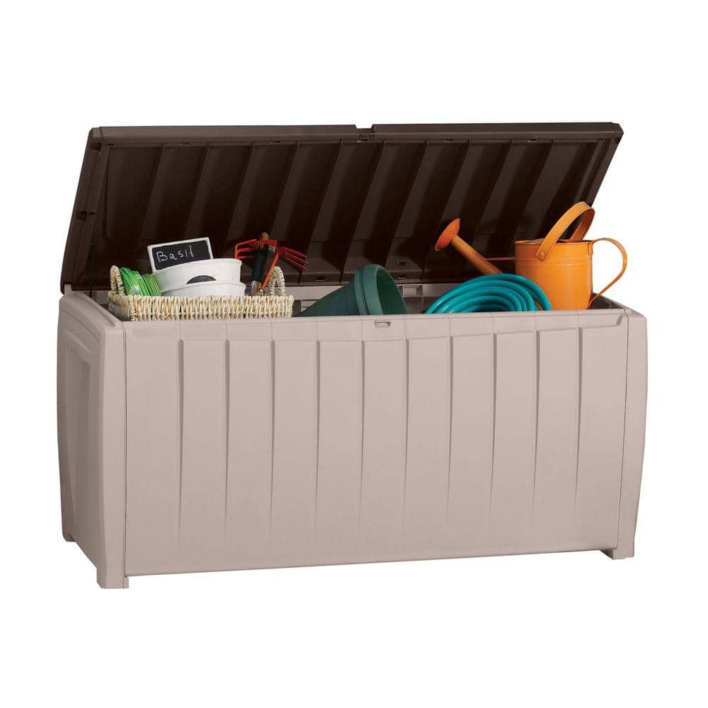 Beige and Brown 49" Lockable Weatherproof Plastic Deck Box