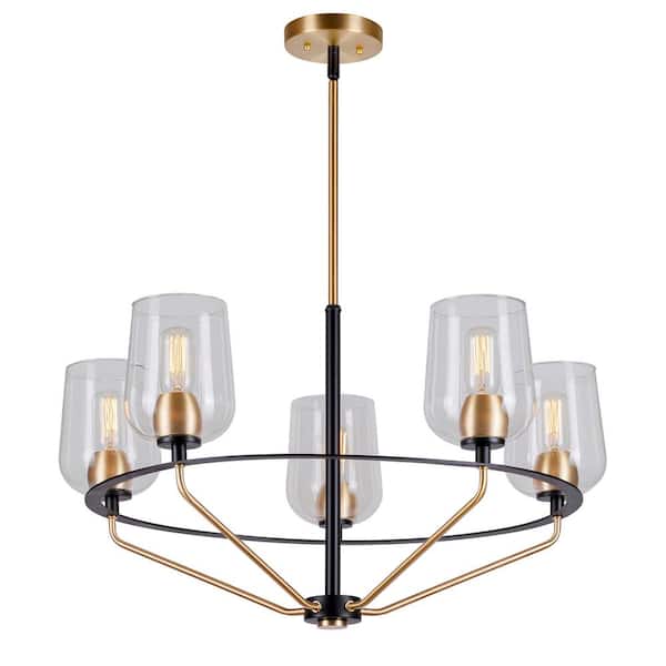 FORTE LIGHTING INC Palmer 5-Light Black and Soft Gold Chandelier with Clear Glass