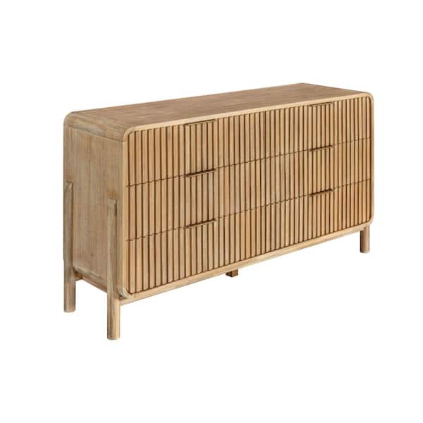 Benjara Brown and Gold 6-Drawer 59 in. Wide Dresser Without Mirror
