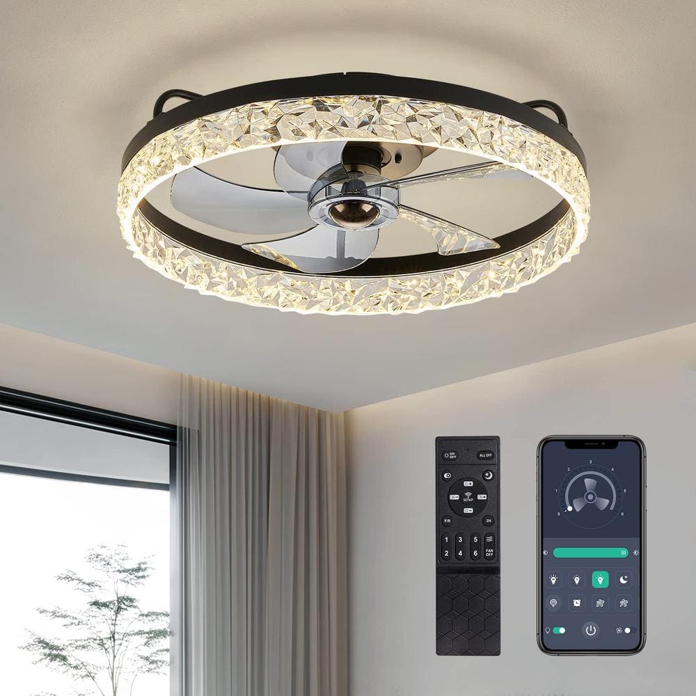 Pacific Core Modern 20 in. Indoor Black Low Profile LED Ceiling Fan ...