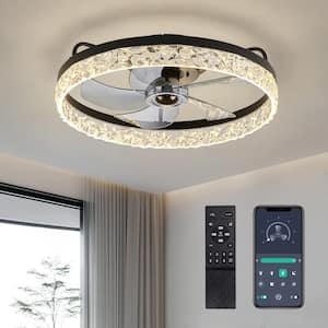 Modern 20 in. Indoor Black Low Profile LED Ceiling Fan with Lights with Remote Included