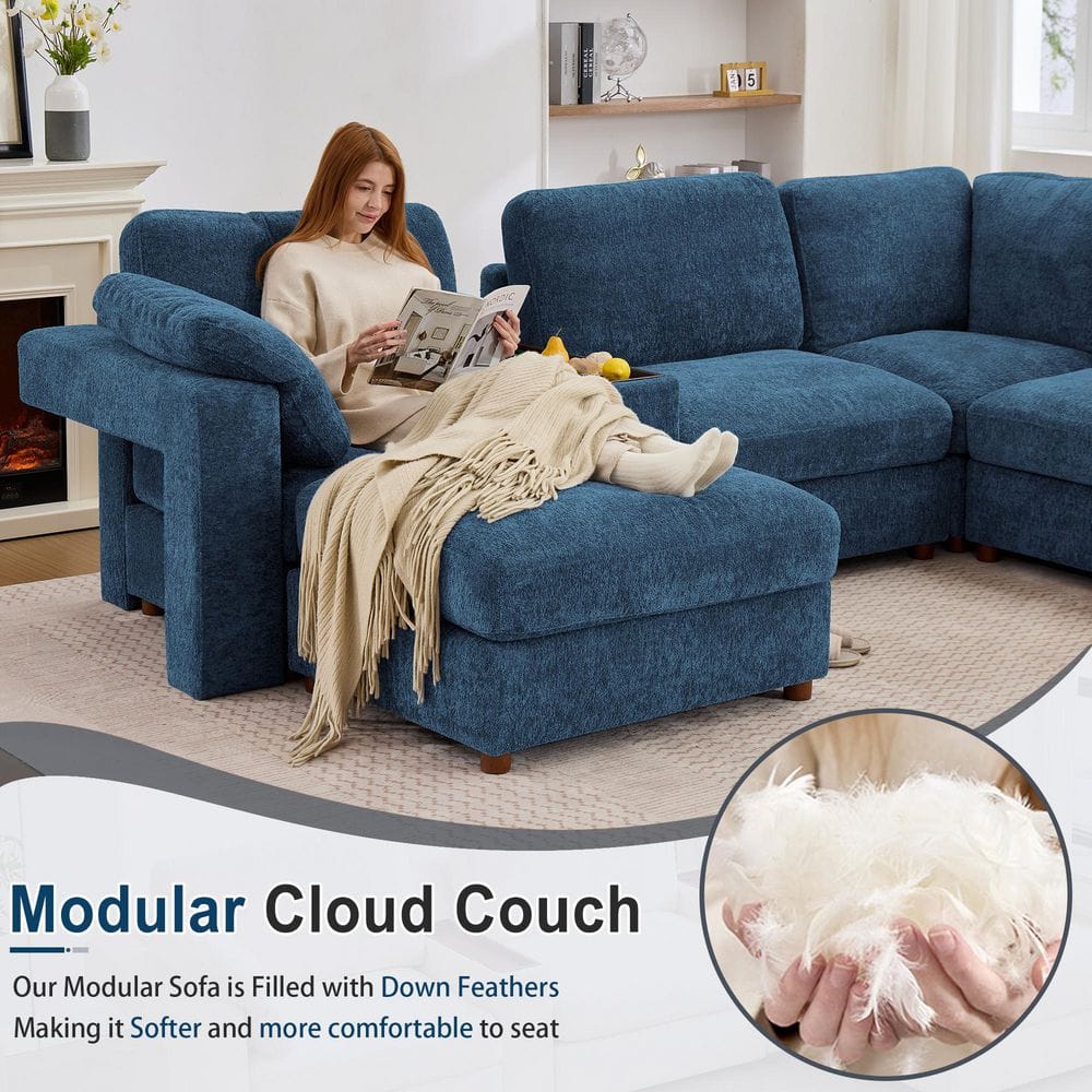 Seafuloy 138 in. Straight Arm 6-Piece Chenille Oversized Modular