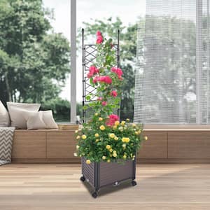 63 in. Premium Plastic Raised Garden Bed Planter Box with Trellis Planter Box for Climbing Plants Vegetables Flowers