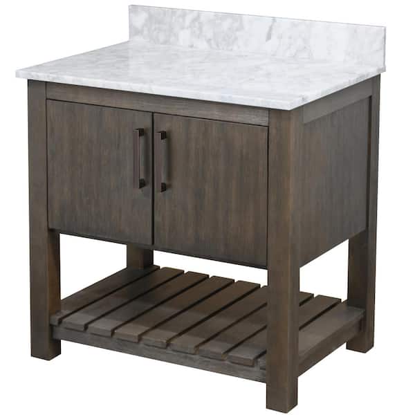 Novatto Ocean Breeze 31 in. W x 22 in. D x 31 in. H Bath Vanity in Cafe Mocha with Cararra Marble Top and Backsplash