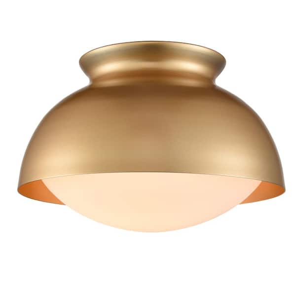 CLAXY 10.23 in. 1-Light Gold Modern Semi-Flush Mount with Frosted Glass Shade and No Bulbs Included 1-Pack