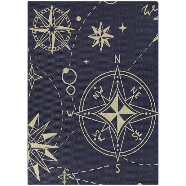 Rozalie Navy Blue 7 ft. 10 in. x 10 ft. Nautical Indoor/Outdoor Area Rug