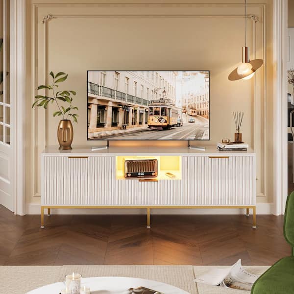 Bestier 55 in. Glossy White TV Stand Fits TV's Up to 65 in. LED Entertainment Center with Drawer and Cabinet