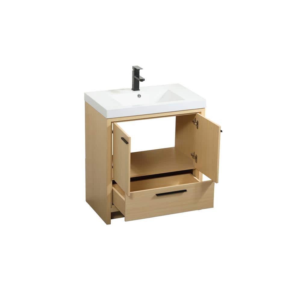 Maple and White Resin Single Bathroom Vanity with Black Handles