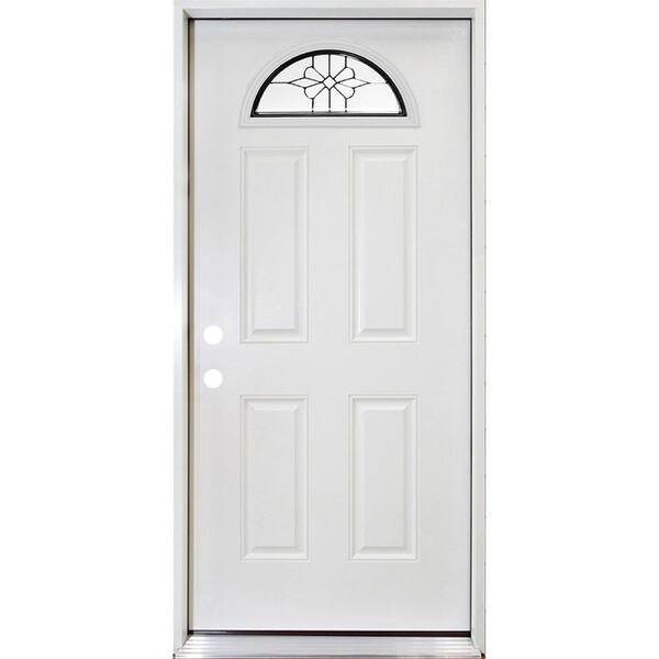 Steves & Sons 36 in. x 80 in. Element 4-Panel Craftsman Galt Decorative 1/4-Lite Right Hand/IS White Primed Steel Prehung Front Door