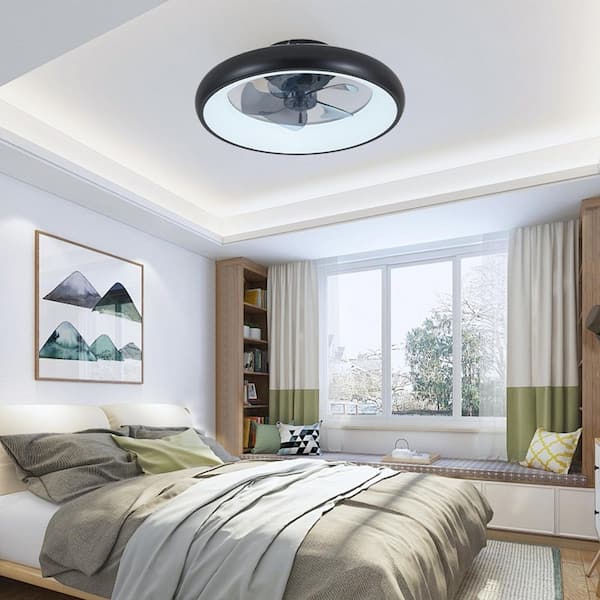 20 in. Smart Indoor Black Flush Mount Ceiling Fan with Integrated LED