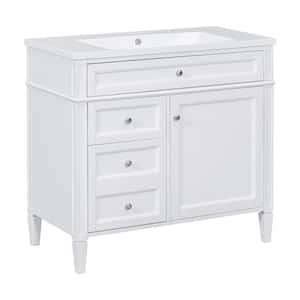 36 in. White Modern Bath Vanity Storage Set with Single Top Sink 2-Soft Closing Doors Mirror Cabinet, Resin Top Material