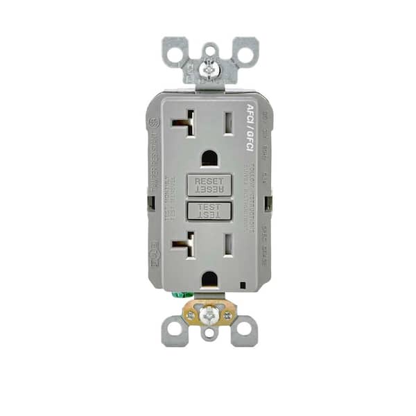 Leviton 20 Amp 125-Volt Duplex Self-Test SmartlockPro Tamper Resistant AFCI/GFCI Dual Function Outlet, Gray