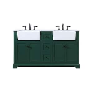 Simply Living 60 in. W x 22 in. D x 34.75 in. H Bath Vanity in Green with Carrara White Marble Top