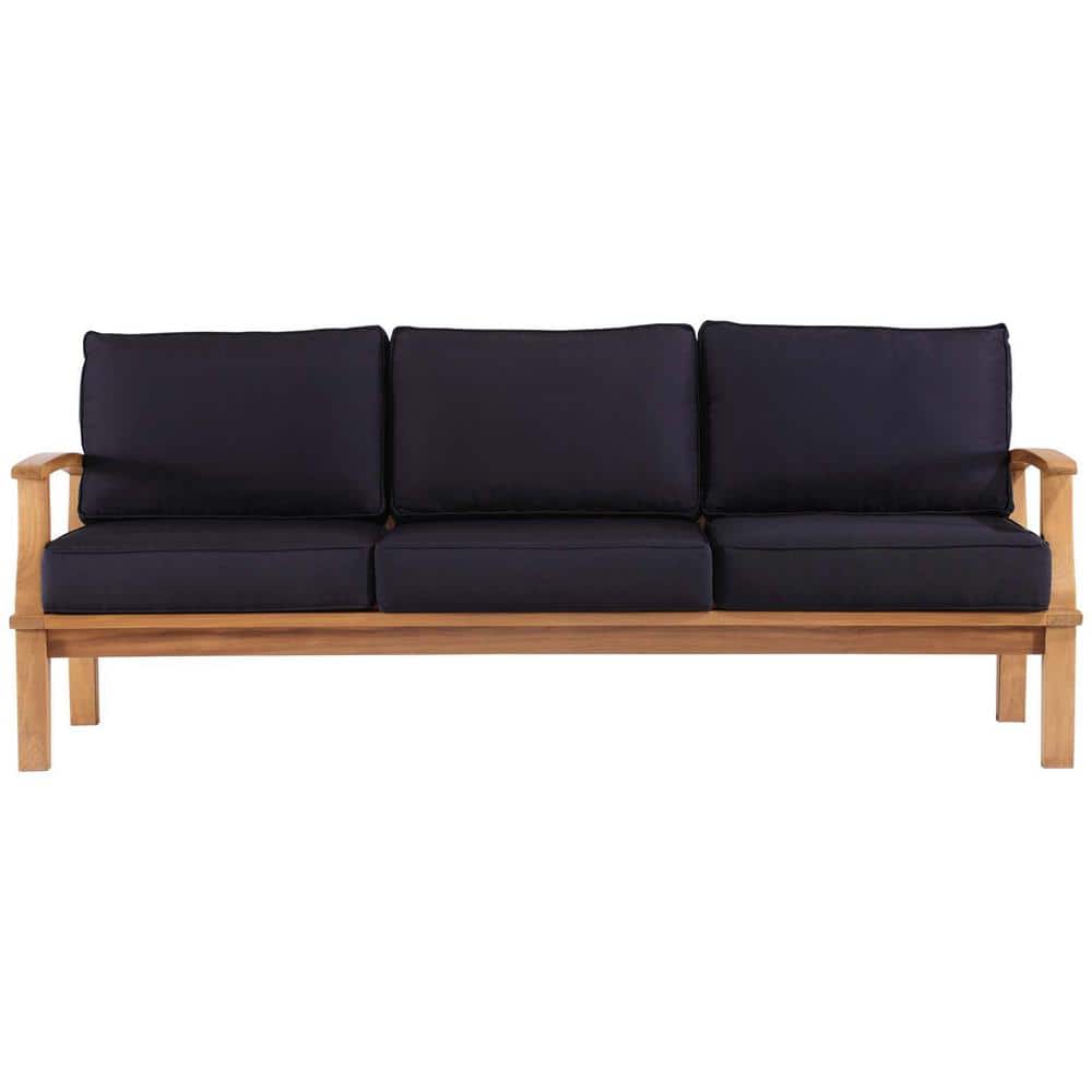 Marina Natural Teak Outdoor Sofa with Navy Cushions