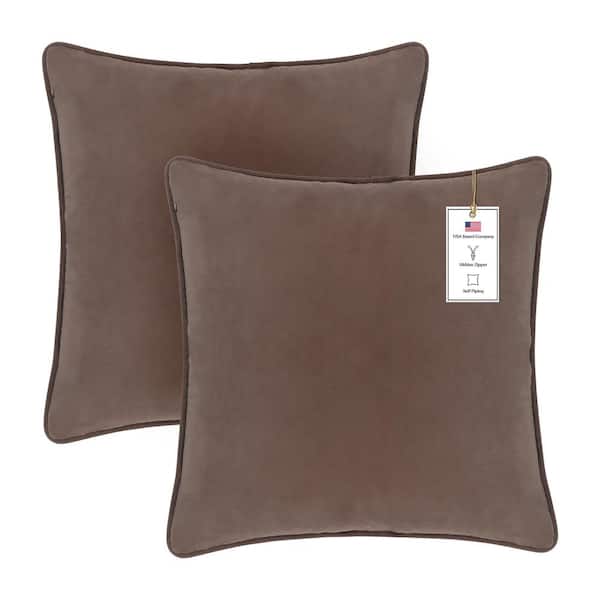 A1 Home Collections A1HC Dark Brown Velvet Decorative Pillow Cover, 22 in. x 22 in. Hidden YKK Zipper, Throw Pillow Covers Only (Pack of 2)
