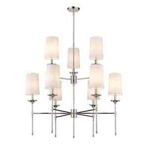 Emily 9-Light Polished Nickel Chandelier with Cloth Cover Shade