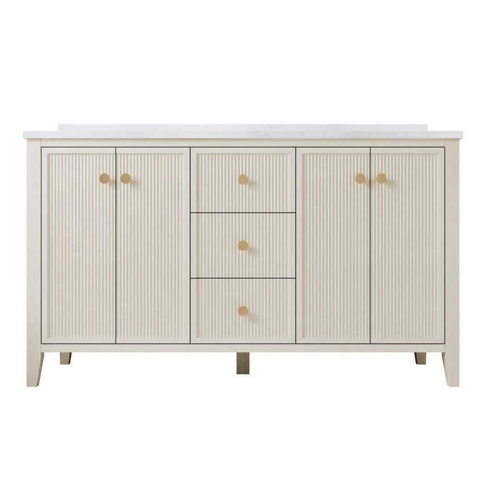 60 in. W Double Sink Solid Wood Bath Vanity in ASH with White Engineered Quartz Top, Soft-Close price history on PriceWatchPro