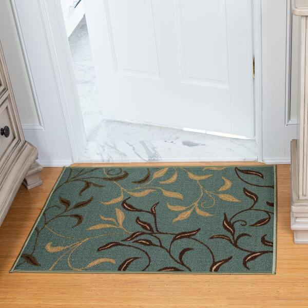 Brown Leaves Rug Runner Contemporary Floor Area Long Hallway Mat Backing 7 ft 