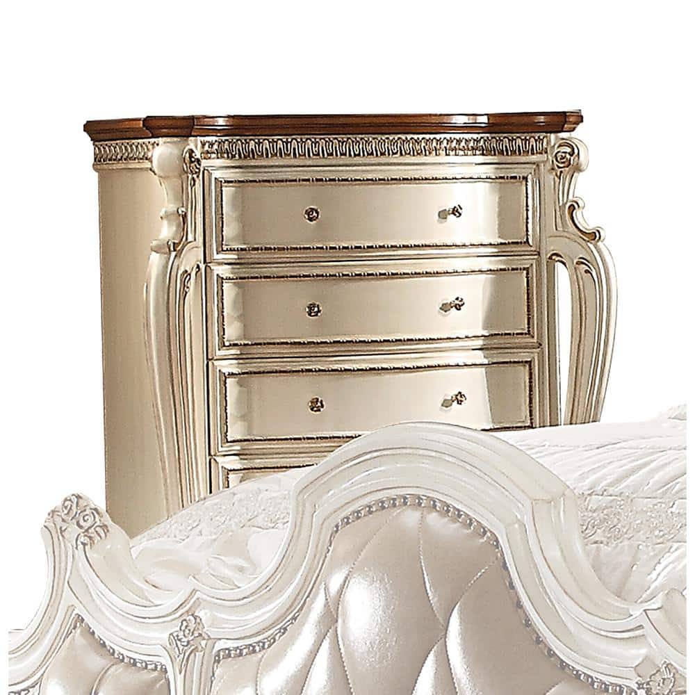 Picardy 46" Brown Tufted Wood Chest with Antique Pearl Finish