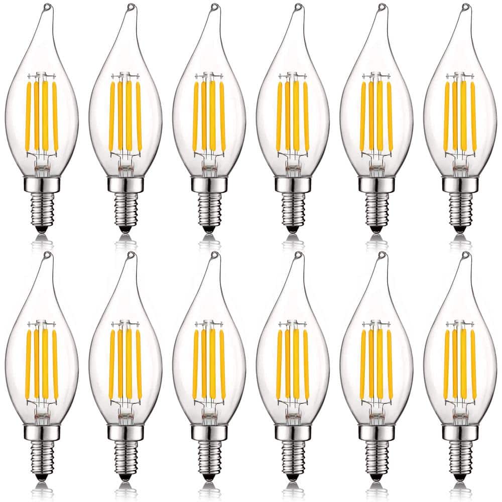 Clear Dimmable LED Candelabra Bulbs with E12 Base, 12-Pack