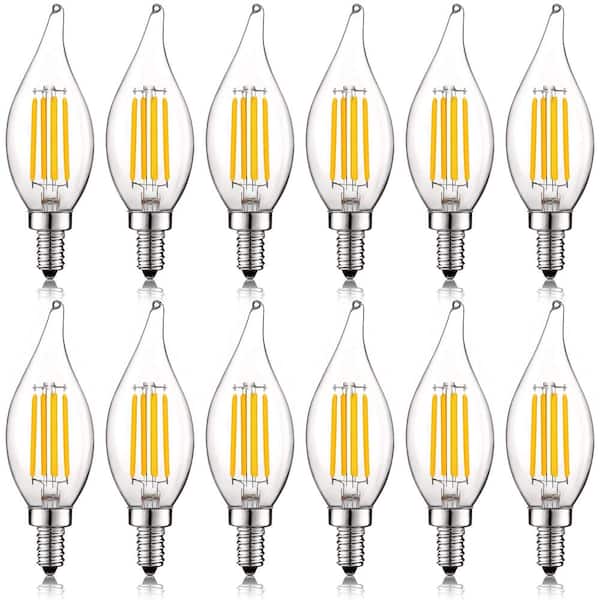 60-Watt Equivalent CA11 Dimmable LED Light Bulbs Flame Tip Clear Glass Filament 2700K Warm White (12-Pack)