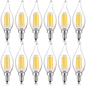 60-Watt Equivalent CA11 Dimmable LED Light Bulbs Flame Tip Clear Glass Filament 2700K Warm White (12-Pack)