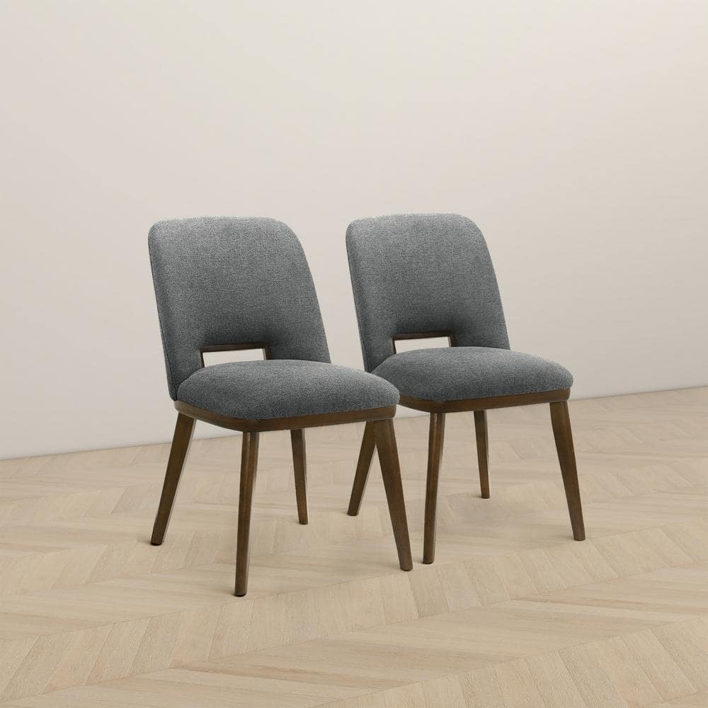 Dark Gray Fabric Mid-Century Modern Dining Chairs with Walnut Base, Set of 2