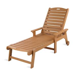 Helen Teak Brown Recycled Plastic Polywood Outdoor Reclining Chaise Lounge Chairs with Wheels for Poolside Patio