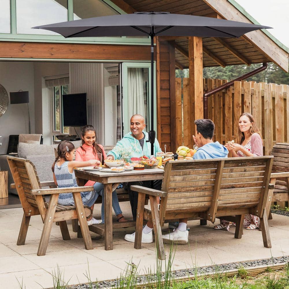 Sun-Ray 6.6x10 FT Gray Rectangular Steel Patio Umbrella
