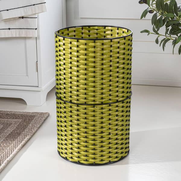 Cecil Modern 4.13 Gal. Faux Wicker Cylinder Waste Basket, Pear Green/Black