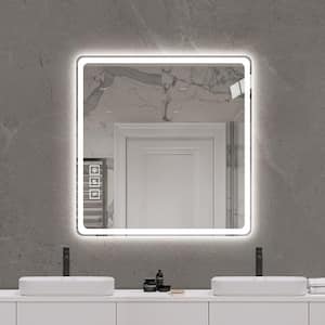 36 in. W x 36 in. H Square Silver Frameless Wall Bathroom Vanity Mirror in Glass with Front Light and Illuminator