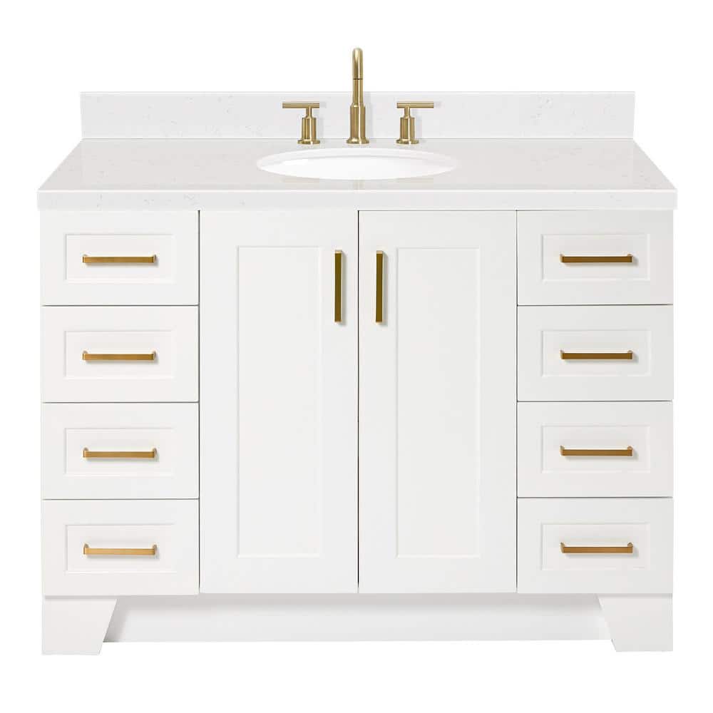 White Freestanding Single Bathroom Vanity with Carrara Quartz Top